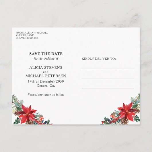 Carte Postale Faire-part Mariage botanique rustique d'hiver enregistrer la  (Dos)