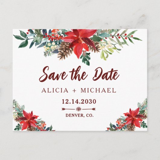 Carte Postale Faire-part Mariage botanique rustique d'hiver enregistrer la  (Devant)