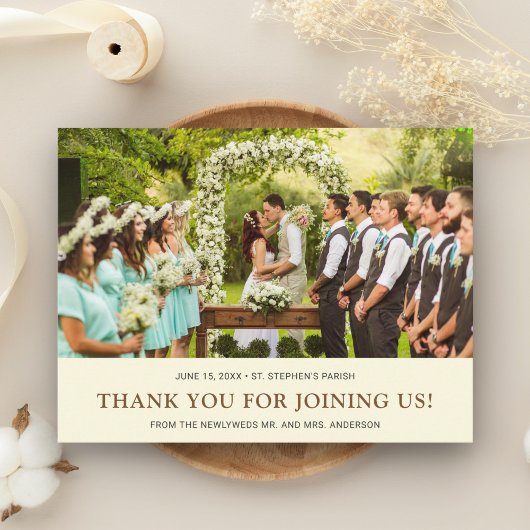 Carte Postale Faire-part Mariage Brown crème | Merci photo Bride Groom
