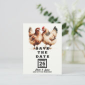 Carte Postale Faire-part Mariage Brown d'aquarelle de poulets Enregistrer l (Debout devant)