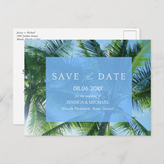 Carte Postale Faire-part Mariage budgétaire Tropical Palm Beach Enregistrer (Devant / Derrière)