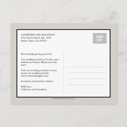 Carte Postale Faire-part Mariage Calligraphie Moderne Sauvez La Date - Khak (Dos)