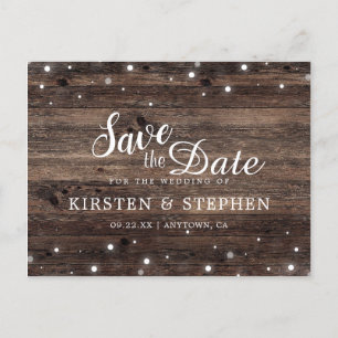 Carte Postale Faire-part Mariage campagnard en bois rustique Enregistrer la
