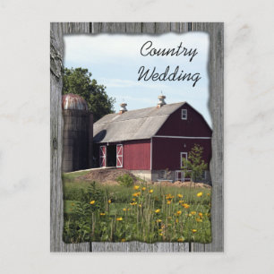 Carte Postale Faire-part Mariage campagnard Red Barn Enregistrer la date