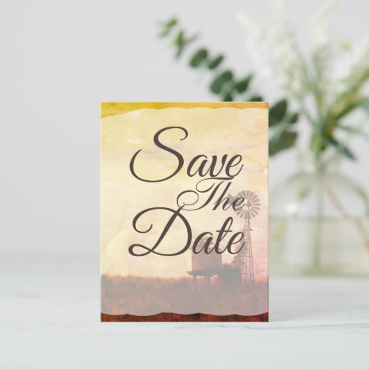 Carte Postale Faire-part Mariage campagnard Rustique Windmill Enregistrer L (Debout devant)