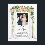 Carte Postale Faire-part Mariage Canopée Aquarelle Coral Blanc Floral Photo<br><div class="desc">Elégante canopée de mariage Aquarelle rose blanc Floral Mariage Faire-part de Fiançailles Enregistrer la date Carte postale comprend de beaux coraux et roses blanches. L'arche à baldaquin en bois mariage comprend une végétation botanique. Photo Couple.</div>