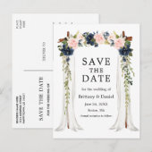 Carte Postale Faire-part Mariage Canopy Aquarelle rose Dusty Bleu Floral (Devant / Derrière)