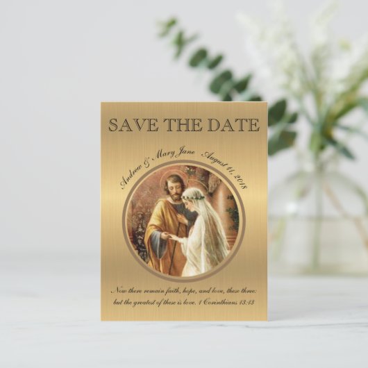 Carte Postale Faire-part Mariage Catholique Marie Joseph SAUVEGARDEZ LA DAT (Debout devant)