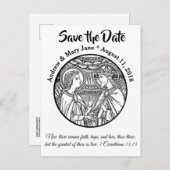 Carte Postale Faire-part Mariage Catholique SAVE THE DATE Noir & Blanc (Devant / Derrière)