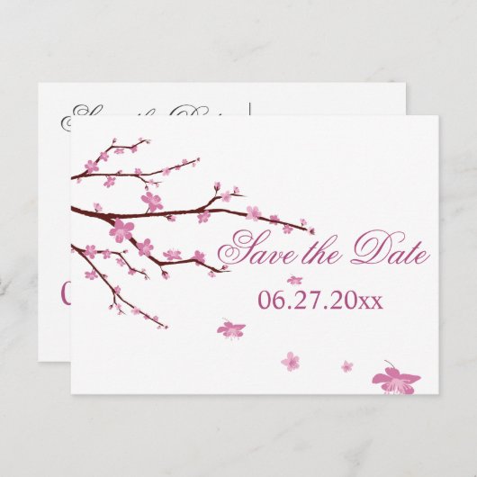 Carte Postale Faire-part Mariage Cerise Blossom Enregistrer Les Dates (Devant / Derrière)