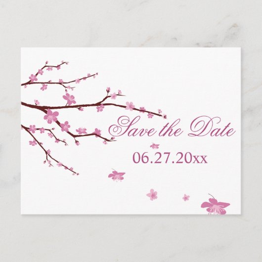 Carte Postale Faire-part Mariage Cerise Blossom Enregistrer Les Dates (Devant)