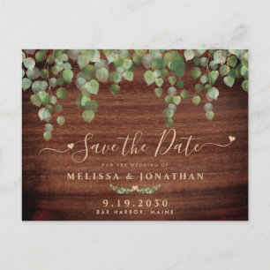 Carte Postale Faire-part Mariage champêtre avec feuillage en bois rustique,