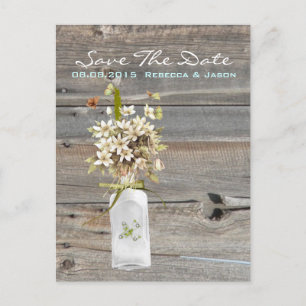 Carte Postale Faire-part mariage champêtre en bois de grange sauvageonne