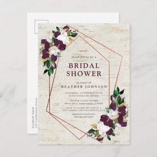 Carte Postale Faire-part Mariage champêtre en cuivre géométrique avec fleur (Devant / Derrière)