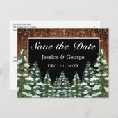 Carte Postale Faire-part Mariage Champêtre sous la Neige dans les Bois Noir (Devant / Derrière)