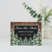 Carte Postale Faire-part Mariage Champêtre sous la Neige dans les Bois Noir (Debout devant)