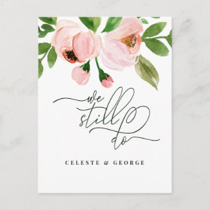 Carte Postale Faire-part Mariage changement de date floral aquarelle rose