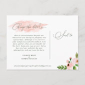 Carte Postale Faire-part Mariage changement de date floral aquarelle rose (Dos)