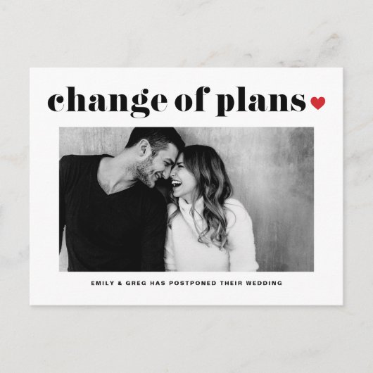 Carte Postale Faire-part Mariage Changement de Plans Moderne Red Heart (Devant)