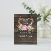 Carte Postale Faire-part mariage chic campagne aux bois de cerfs en fleurs (Debout devant)