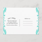 Carte Postale Faire-part Mariage chic damasqué sarcelle et blanc Épargnez l (Dos)