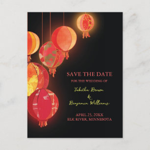 Carte Postale Faire-part Mariage Chic Red Lanterns Enregistrer la date