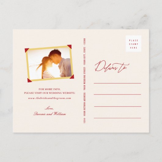 Carte Postale Faire-part Mariage Chinois Double Bonheur Enregistrer La Date (Dos)