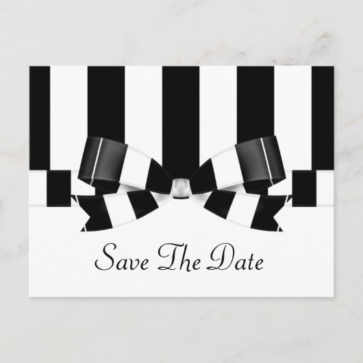 Carte Postale Faire-part Mariage Classique Rayé Noir et Blanc (Devant)