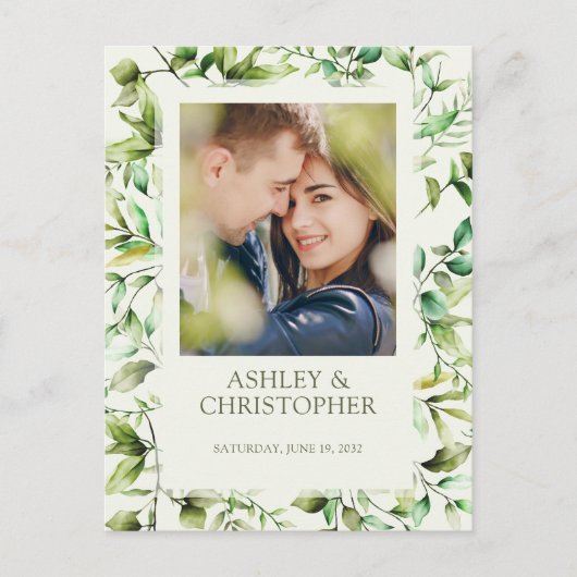 Carte Postale Faire-part Mariage Classiquement Élégant avec une Bordure Flo (Devant)