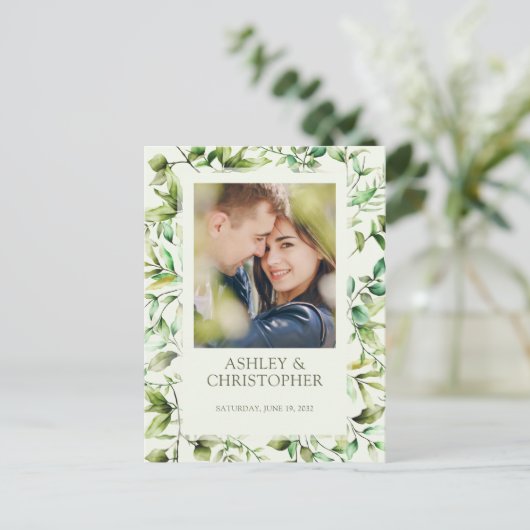 Carte Postale Faire-part Mariage Classiquement Élégant avec une Bordure Flo (Debout devant)