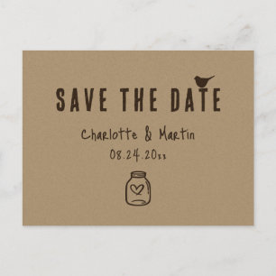 Carte Postale Faire-part Mariage Coeur Papier Kraft Enregistrer La Date