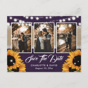 Carte Postale Faire-part Mariage Collage Photo de Tournesol Pourpre Toile d