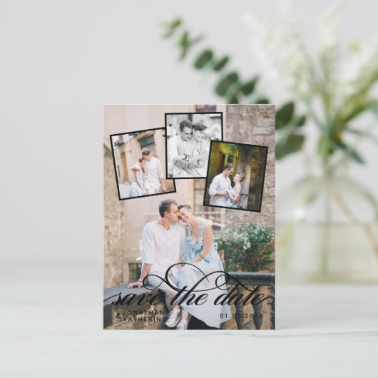 Carte Postale Faire-part Mariage Collage Photo Romantique Écriture Noire (Debout devant)