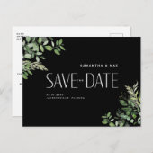 Carte Postale Faire-part Mariage Contemporain de Feuillage Noir Épargnez la (Devant / Derrière)