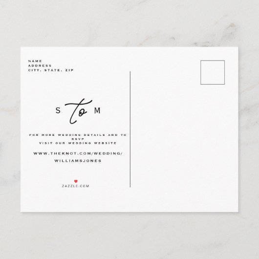 Carte Postale Faire-part Mariage Contemporain de Feuillage Noir Épargnez la (Dos)