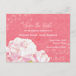 Carte Postale Faire-part Mariage Coral Pink Peony Enregistrer la date