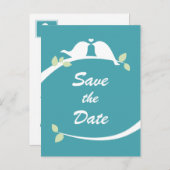 Carte Postale Faire-part Mariage d'amour oiseaux bleu et blanc Enregistrer (Devant / Derrière)