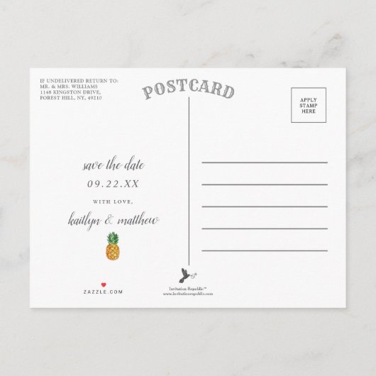 Carte Postale Faire-part Mariage D'Ananas Tropical Sauvegarder La Date Anno (Dos)