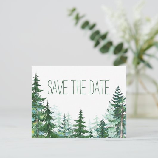 Carte Postale Faire-part Mariage dans l'arbre du sapin Enregistrer la date (Debout devant)