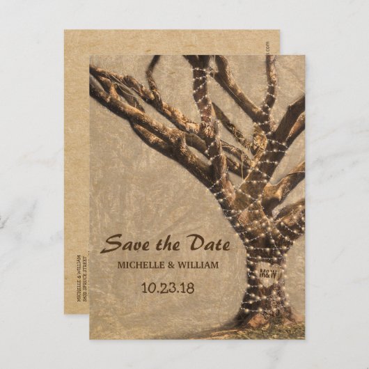 Carte Postale Faire-part Mariage dans l'arbre rustique Enregistrer la date (Devant / Derrière)