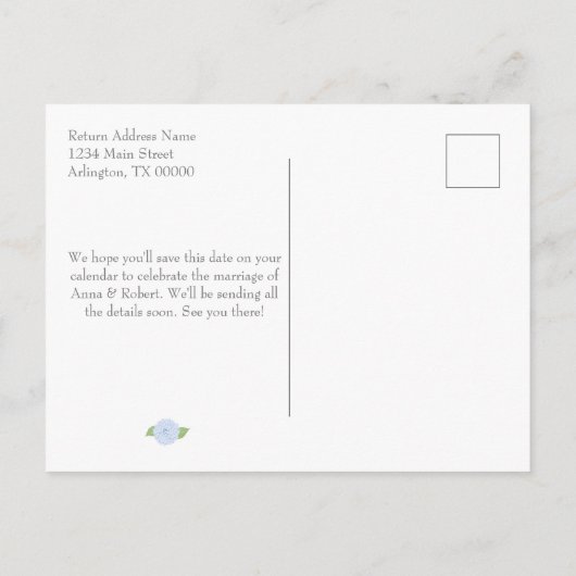 Carte Postale Faire-part Mariage d'aquarelle Blue Hydrangea (Dos)