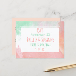 Carte Postale Faire-part Mariage d'aquarelle de néon de corail tropical RSV