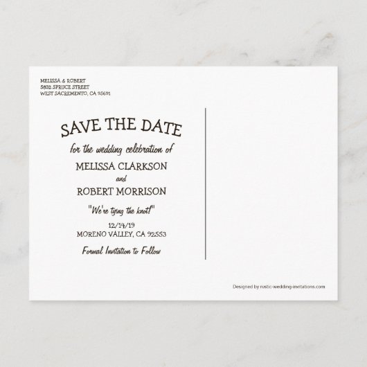 Carte Postale Faire-part Mariage d'arbre cardiaque sculpté | Enregistrer la (Dos)