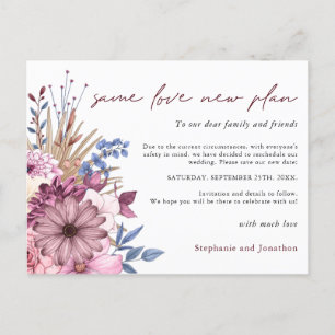 Carte Postale Faire-part Mariage Date Changée Même Amour Nouveau Plan Fleur