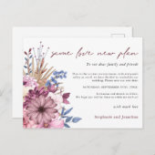 Carte Postale Faire-part Mariage Date Changée Même Amour Nouveau Plan Fleur (Devant / Derrière)