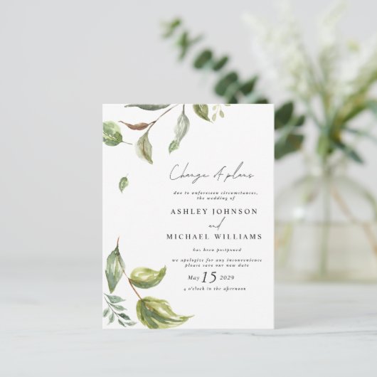 Carte Postale Faire-part Mariage Date Changement de plans Aquarelle Script (Debout devant)