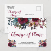 Carte Postale Faire-part Mariage Date reportée Marine Bourgogne Florale (Devant / Derrière)