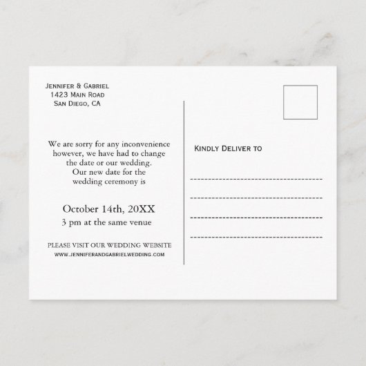 Carte Postale Faire-part Mariage Date reportée Photo simple (Dos)