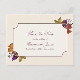Carte Postale Faire-part Mariage d'automne Aquarelle Feuilles Épargnez la D