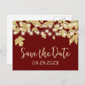 Carte Postale Faire-part Mariage d'automne en or Feuilles Bourgogne Enregis (Devant / Derrière)